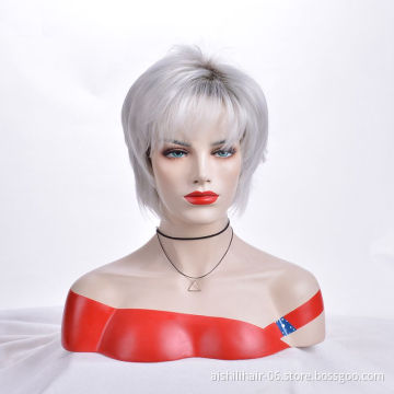 Wholesale Heat Resistant Synthetic Natural Straight Silver White Short Wig Synthetic Hair Wigs For Women